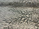Leaves Design Sequin Fabric - Silver - 4 Way Stretch Fancy Embroidered Fabric By The Yard