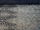 Leaves Design Sequin Fabric - Navy - 4 Way Stretch Fancy Embroidered Fabric By The Yard