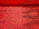 Leaves Design Sequin Fabric - Red - 4 Way Stretch Fancy Embroidered Fabric By The Yard