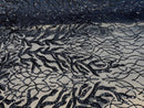 Leaves Design Sequin Fabric - Navy - 4 Way Stretch Fancy Embroidered Fabric By The Yard