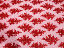Flower Cluster Fabric - Red - Embroidered Floral Design With Sequins on Mesh Lace Fabric