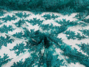Flower Cluster Fabric - Hunter Green - Embroidered Floral Design With Sequins on Mesh Lace Fabric
