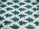 Flower Cluster Fabric - Hunter Green - Embroidered Floral Design With Sequins on Mesh Lace Fabric