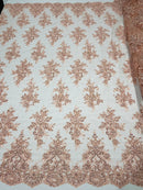 Flower Cluster Fabric - Blush - Embroidered Floral Design With Sequins on Mesh Lace Fabric