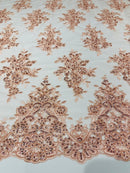 Flower Cluster Fabric - Blush - Embroidered Floral Design With Sequins on Mesh Lace Fabric