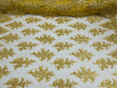Flower Cluster Fabric - Gold with Metallic Thread - Floral Sequins Design on Mesh Lace Fabric