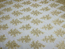 Flower Cluster Fabric - Light Champagne - Embroidered Floral Design With Sequins on Mesh Lace Fabric