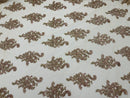 Flower Lace Fabric - Gold Rose with Metallic Thread - Floral Cluster Embroidered Design on Mesh Lace Fabric