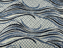 Sequins Fabric - Two Tone Light Blue/ Black - Wavy Lines Geometric Design 4 Way Stretch Sold By Yard
