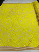 Sequins Fabric - Yellow - Geometric Pattern Design 4 Way Stretch Sold By Yard