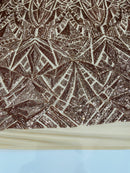 Sequins Fabric - Rose Gold - Geometric Pattern Design 4 Way Stretch Sold By Yard