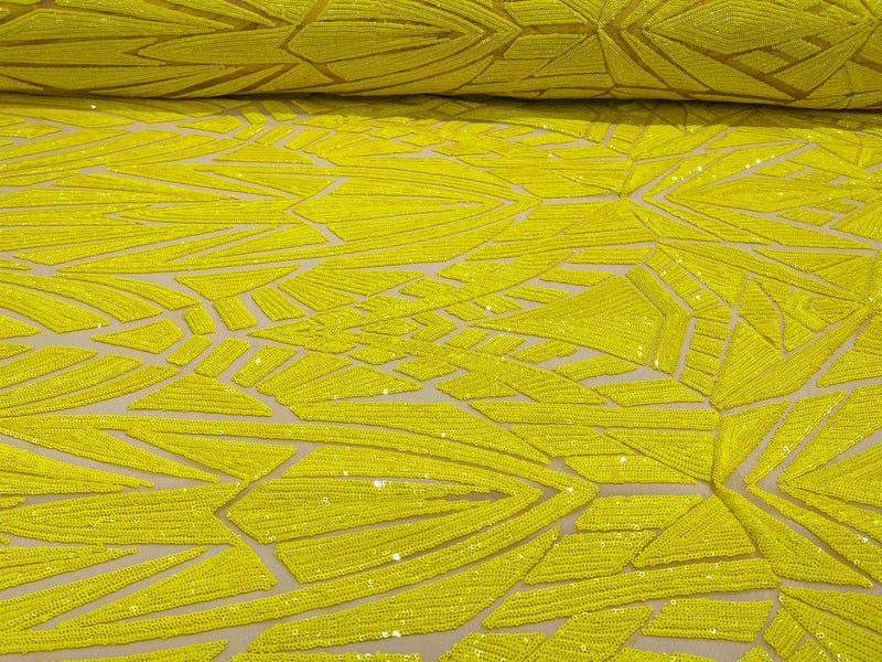 Sequins Fabric - Yellow - Geometric Pattern Design 4 Way Stretch Sold By Yard