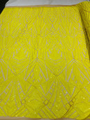 Sequins Fabric - Yellow - Geometric Pattern Design 4 Way Stretch Sold By Yard