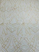 Sequins Fabric - White - Geometric Pattern Design 4 Way Stretch Sold By Yard