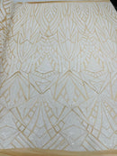 Sequins Fabric - White - Geometric Pattern Design 4 Way Stretch Sold By Yard