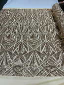Sequins Fabric - Gold - Geometric Pattern Design 4 Way Stretch Sold By Yard