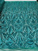 Sequins Fabric - Hunter Green - Geometric Pattern Design 4 Way Stretch Sold By Yard