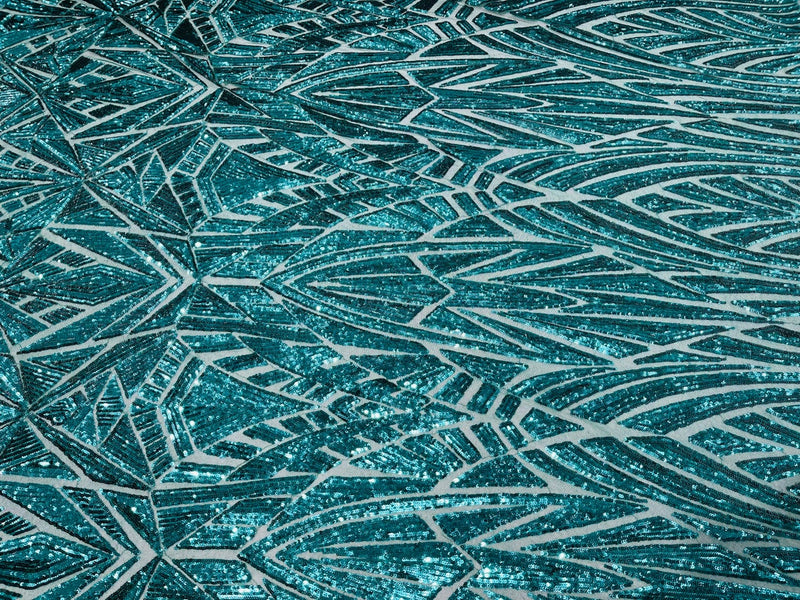 Sequins Fabric - Hunter Green - Geometric Pattern Design 4 Way Stretch Sold By Yard