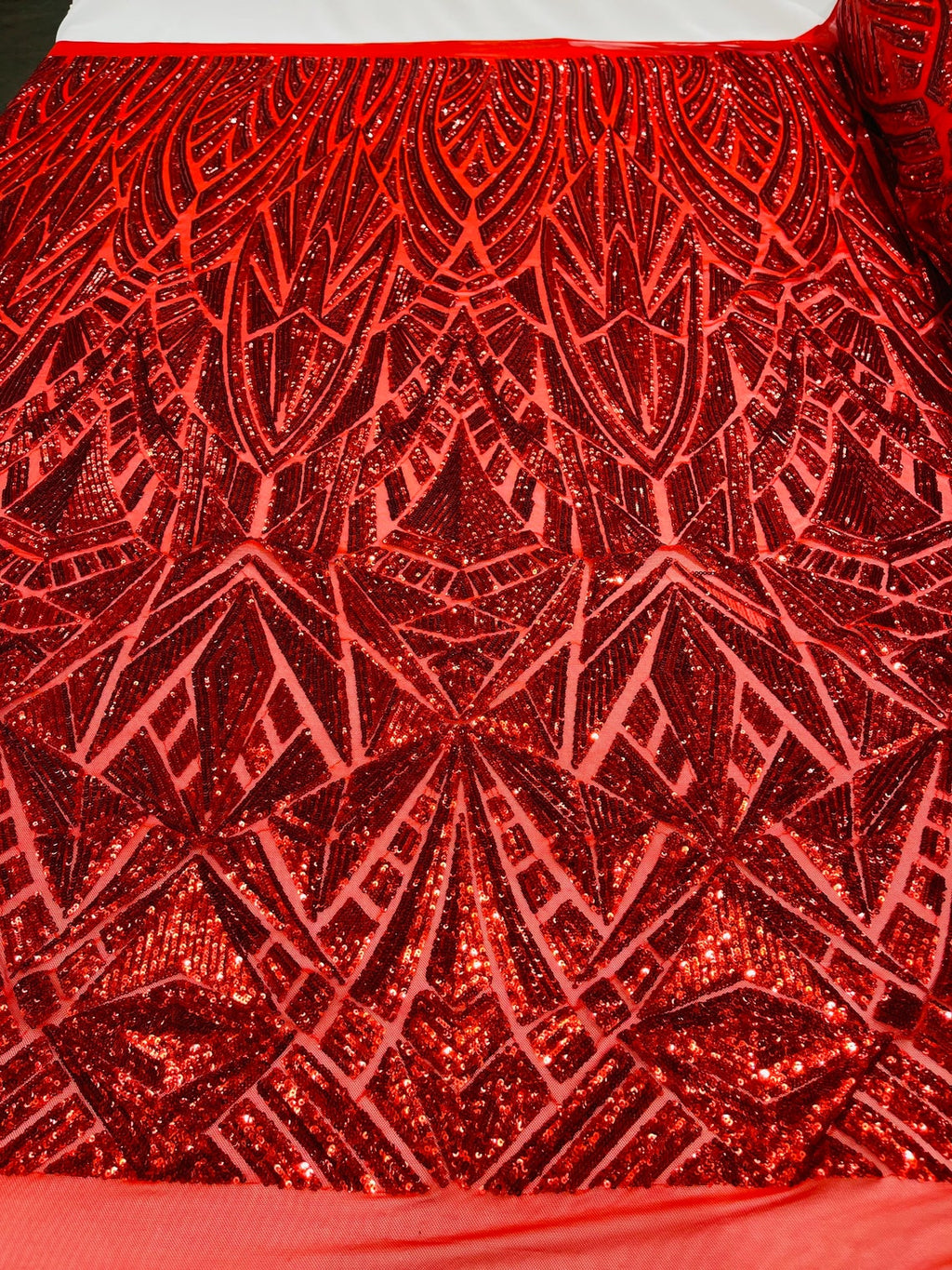 Sequins Red Pattern Sequins Fabric - Red - Geometric Pattern Design 4 Way Stretch Sold By