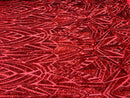Sequins Fabric - Red - Geometric Pattern Design 4 Way Stretch Sold By Yard