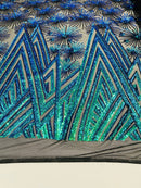 Geometric Fabric -  Iridescent Green - Sequins Triangle Pattern Design 4 Way Stretch Sold By Yard