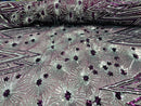Geometric Fabric - Purple/ Silver - Sequins Triangle Pattern Design 4 Way Stretch Sold By Yard