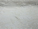 Damask Geometric Sequins - White - 4 Way Stretch Sequins Design Sold By Yard