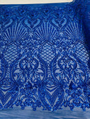 Damask Geometric Sequins - Royal Blue - 4 Way Stretch Sequins Design Sold By Yard