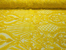 Damask Geometric Sequins - Yellow - 4 Way Stretch Sequins Design Sold By Yard