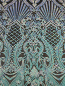 Damask Geometric Sequins - Unicorn - 4 Way Stretch Sequins Design Sold By Yard