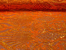 Damask Geometric Sequins - Orange - 4 Way Stretch Sequins Design Sold By Yard
