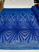 Geometric Sequins - Royal Blue - Triangular Pattern Design 4 Way Stretch Sold By Yard