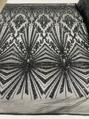 Geometric Sequins - Black - Triangular Pattern Design 4 Way Stretch Sold By Yard