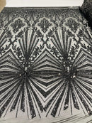 Geometric Sequins - Black - Triangular Pattern Design 4 Way Stretch Sold By Yard