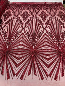 Geometric Sequins - Burgundy - Triangular Pattern Design 4 Way Stretch Sold By Yard