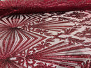 Geometric Sequins - Burgundy - Triangular Pattern Design 4 Way Stretch Sold By Yard