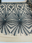 Geometric Sequins - Charcoal - Triangular Pattern Design 4 Way Stretch Sold By Yard