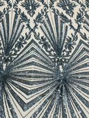 Geometric Sequins - Charcoal - Triangular Pattern Design 4 Way Stretch Sold By Yard