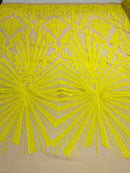 Geometric Sequins - Yellow - Triangular Pattern Design 4 Way Stretch Sold By Yard