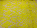 Geometric Sequins - Yellow - Triangular Pattern Design 4 Way Stretch Sold By Yard