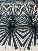 Geometric Sequins - Black Nude Mesh - Triangular Pattern Design 4 Way Stretch Sold By Yard