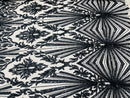 Geometric Sequins - Black Nude Mesh - Triangular Pattern Design 4 Way Stretch Sold By Yard