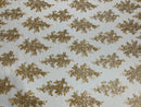 Flower Cluster Fabric - Champagne with Metallic Thread - Floral Sequins Design on Mesh Lace Fabric