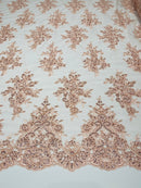 Flower Cluster Fabric - Blush - Embroidered Floral Design With Sequins on Mesh Lace Fabric