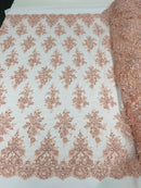 Flower Cluster Fabric - Blush - Embroidered Floral Design With Sequins on Mesh Lace Fabric