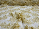 Flower Cluster Fabric - Light Champagne - Embroidered Floral Design With Sequins on Mesh Lace Fabric