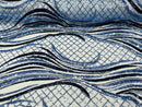 Sequins Fabric - Two Tone Light Blue/ Black - Wavy Lines Geometric Design 4 Way Stretch Sold By Yard