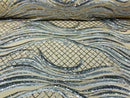 Sequins Fabric - Two Tone Silver Wavy Lines Geometric Design 4 Way Stretch Sold By Yard