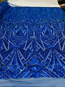 Sequins Fabric - Royal Blue - Geometric Pattern Design 4 Way Stretch Sold By Yard
