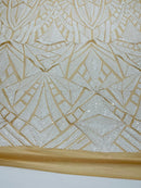 Sequins Fabric - White - Geometric Pattern Design 4 Way Stretch Sold By Yard